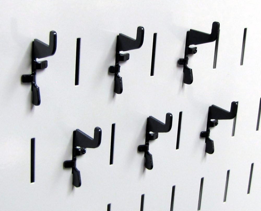 6 Pcs Black Rust-Resistant Slotted Metal Hooks for Pegboard Tool Organization