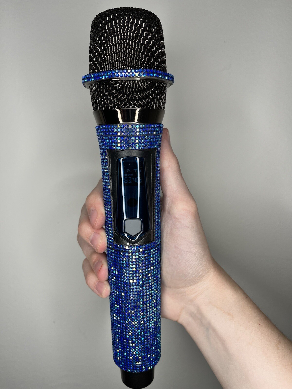 Blue AB Rhinestone Wireless Karaoke Microphone + Receiver System - Rechargeable
