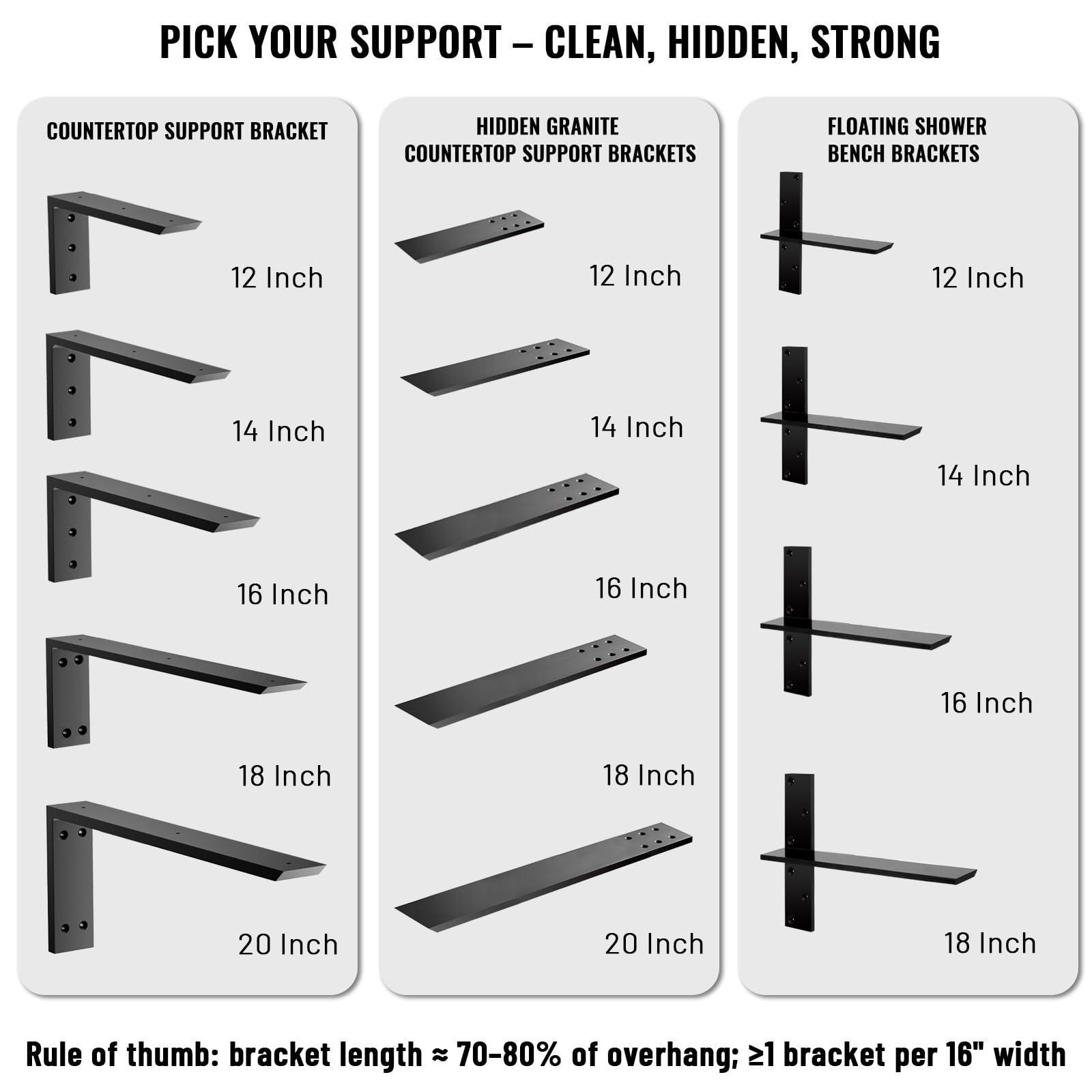Countertop Support Bracket 16 inch 4 Pack Heavy Duty Thick Premium Granite Shelf
