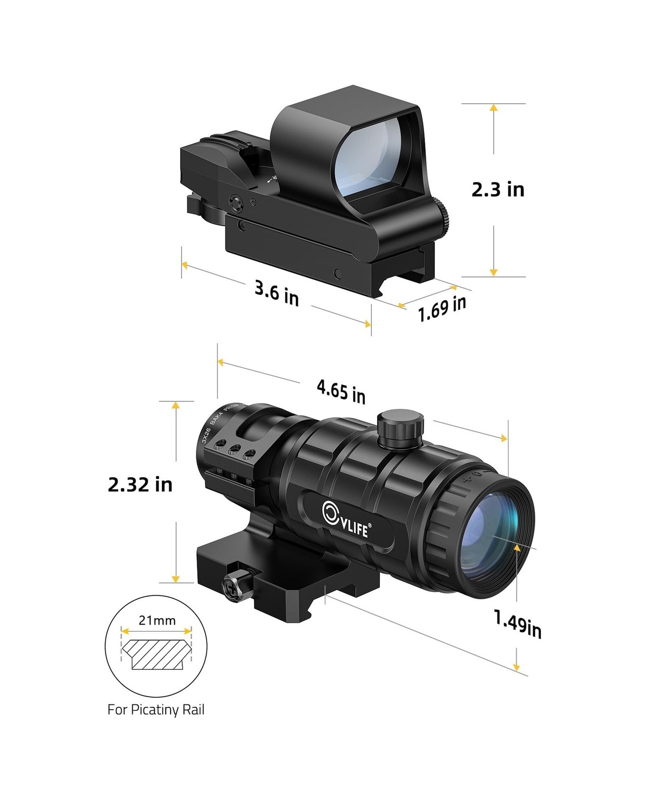 CVLIFE EagleFeather Multiple Reticle Red/Green Dot and Magnifier Combo, 40mm ...