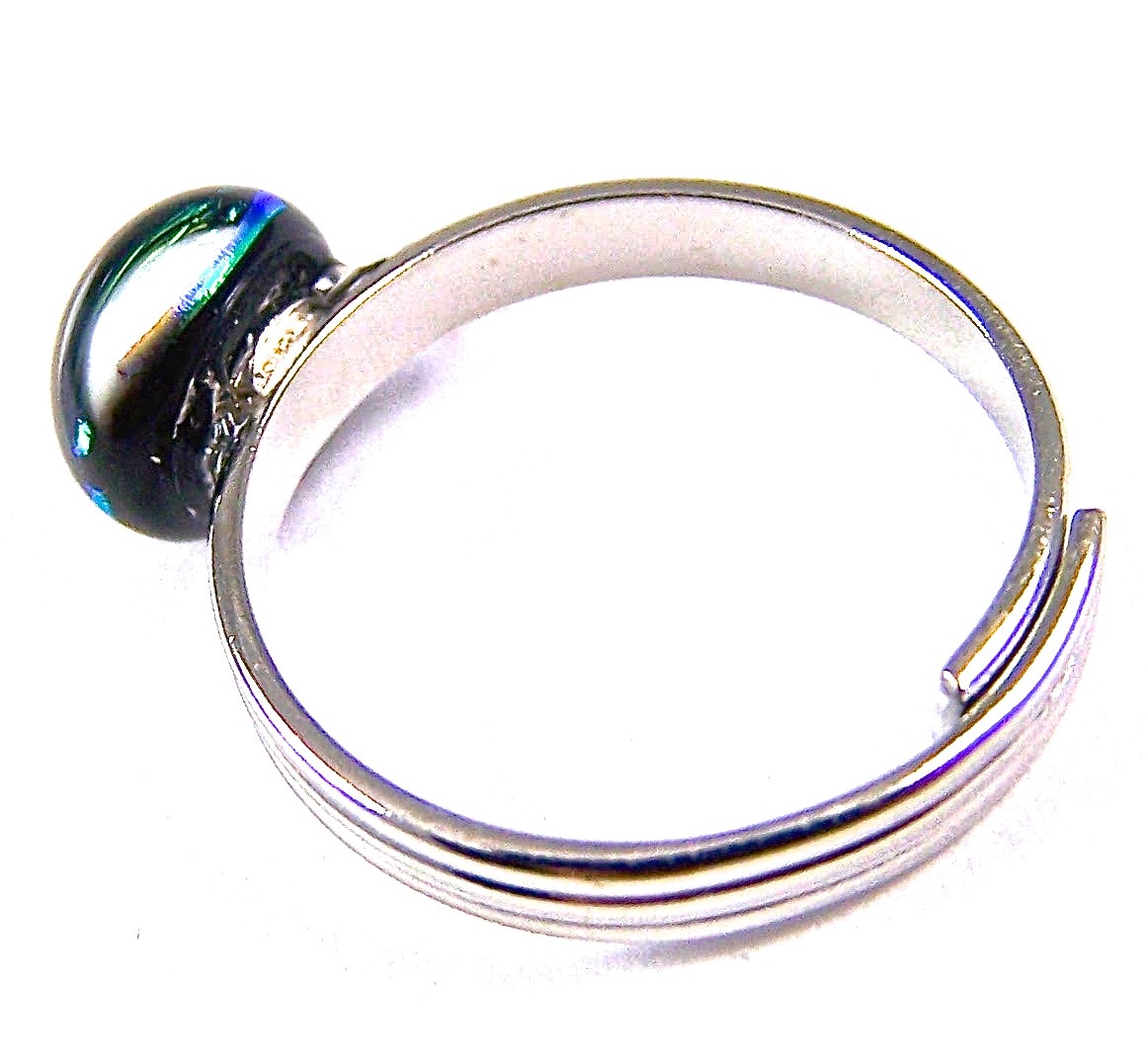 Dichroic Glass Ring Adjustable Yellow Green Stripe Round Dot Tiny 1/4" 8mm Small