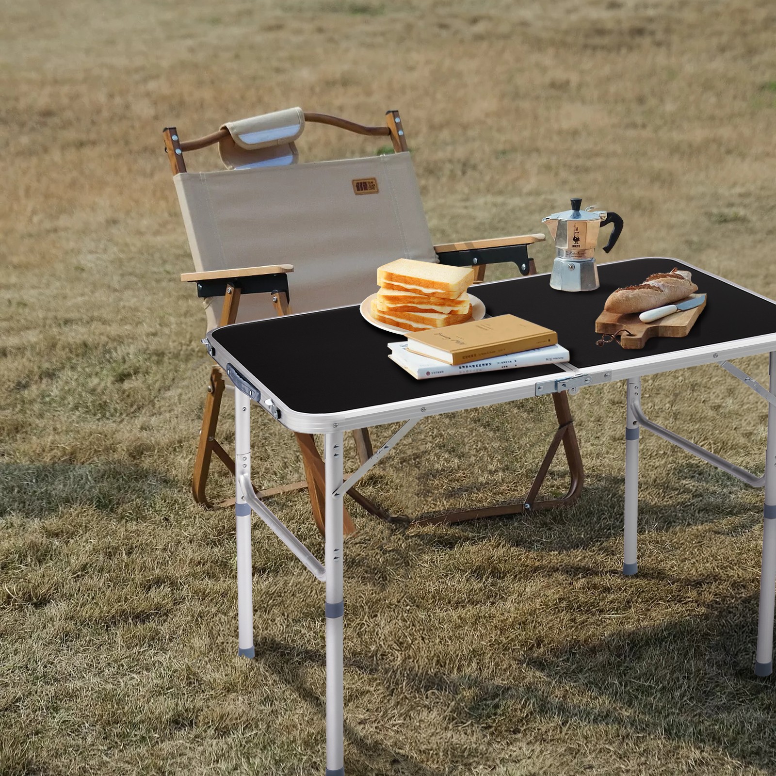 3ft Aluminum Alloy Folding Table Black