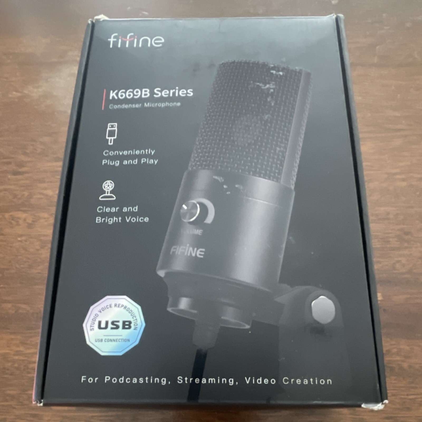 FIFINE K669B Series USB Condenser Microphone Black, Volume Control, Plug & Play