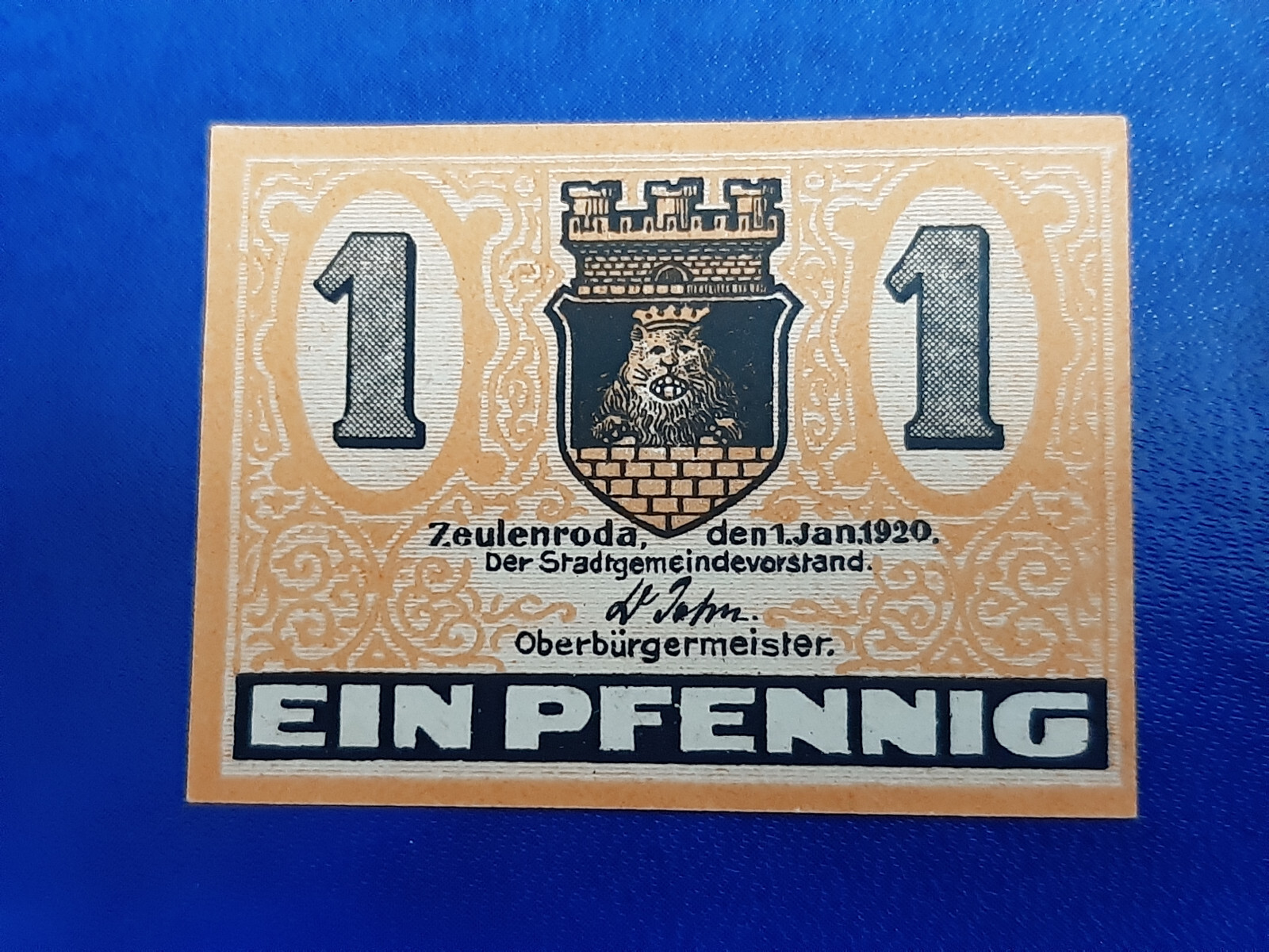 ZEULENRODA NOTGELD 1 PFENNIG 1920 EMERGENCY MONEY GERMANY BANKNOTE (24653)