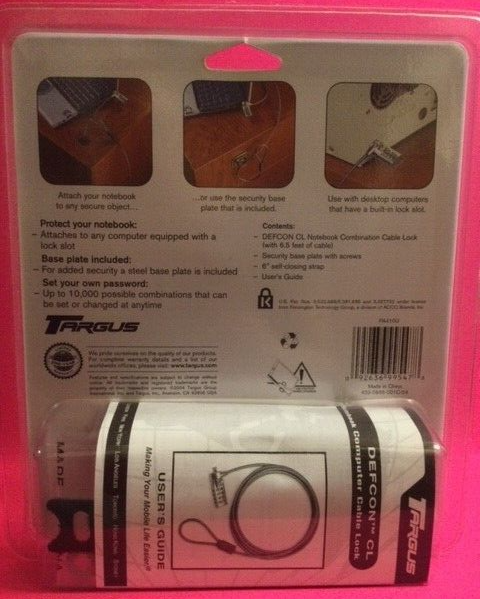 Targus Defcon CL Cable Lock Notebook Combination PA410U