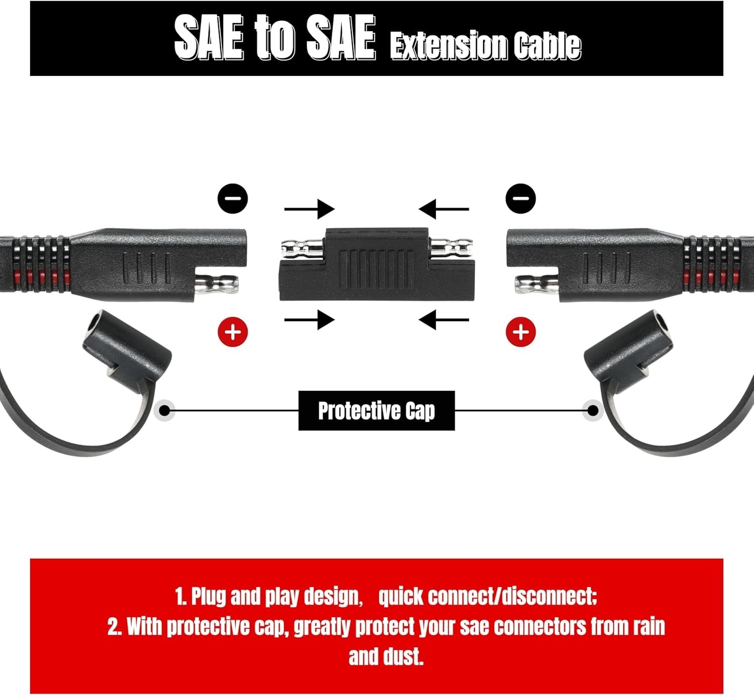 6FT 10AWG SAE Extension Cable, SAE Connector Cable Quick Disconnect