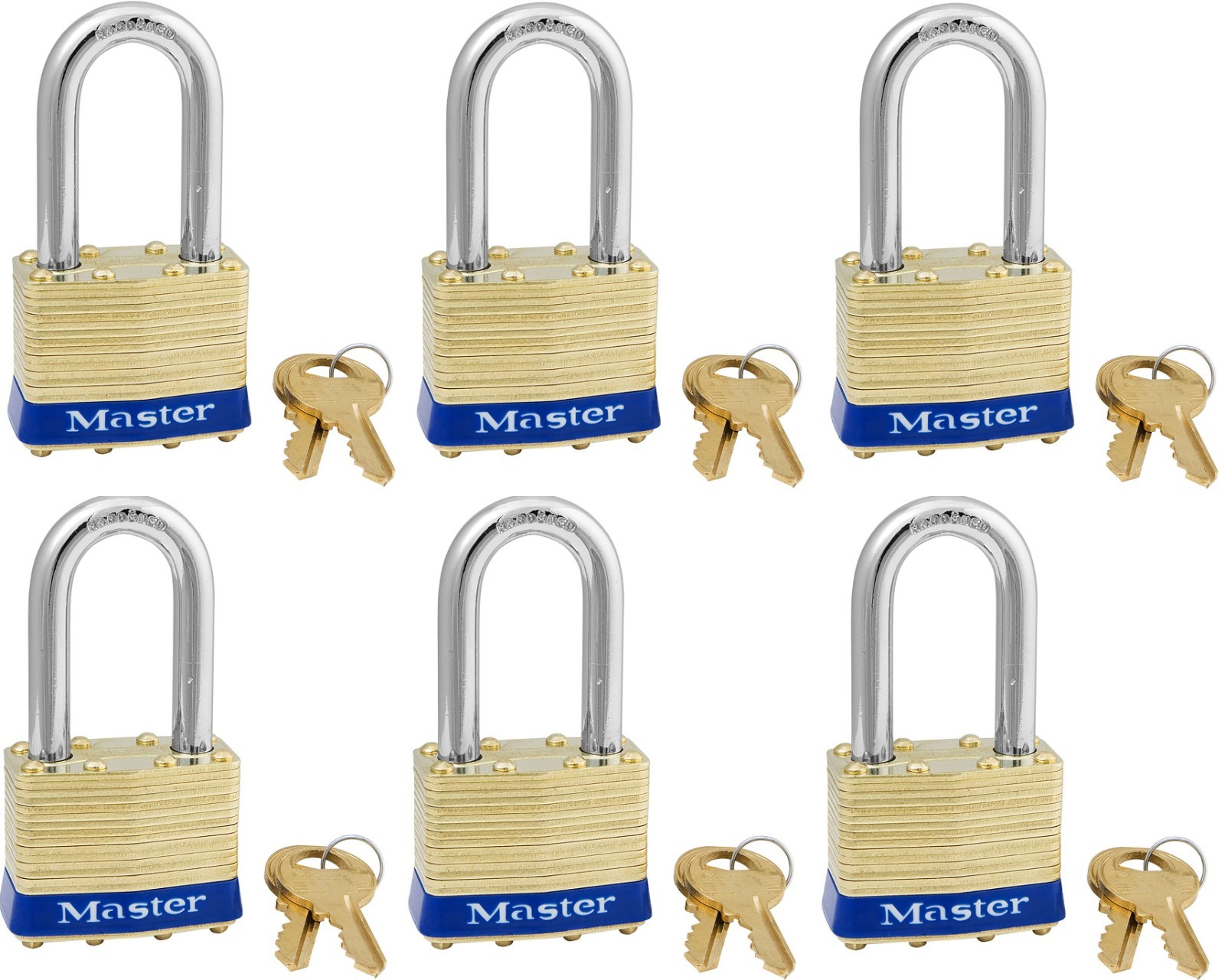 new Master Lock 2KALF 0404 Brass Set of 6 Keyed Alike