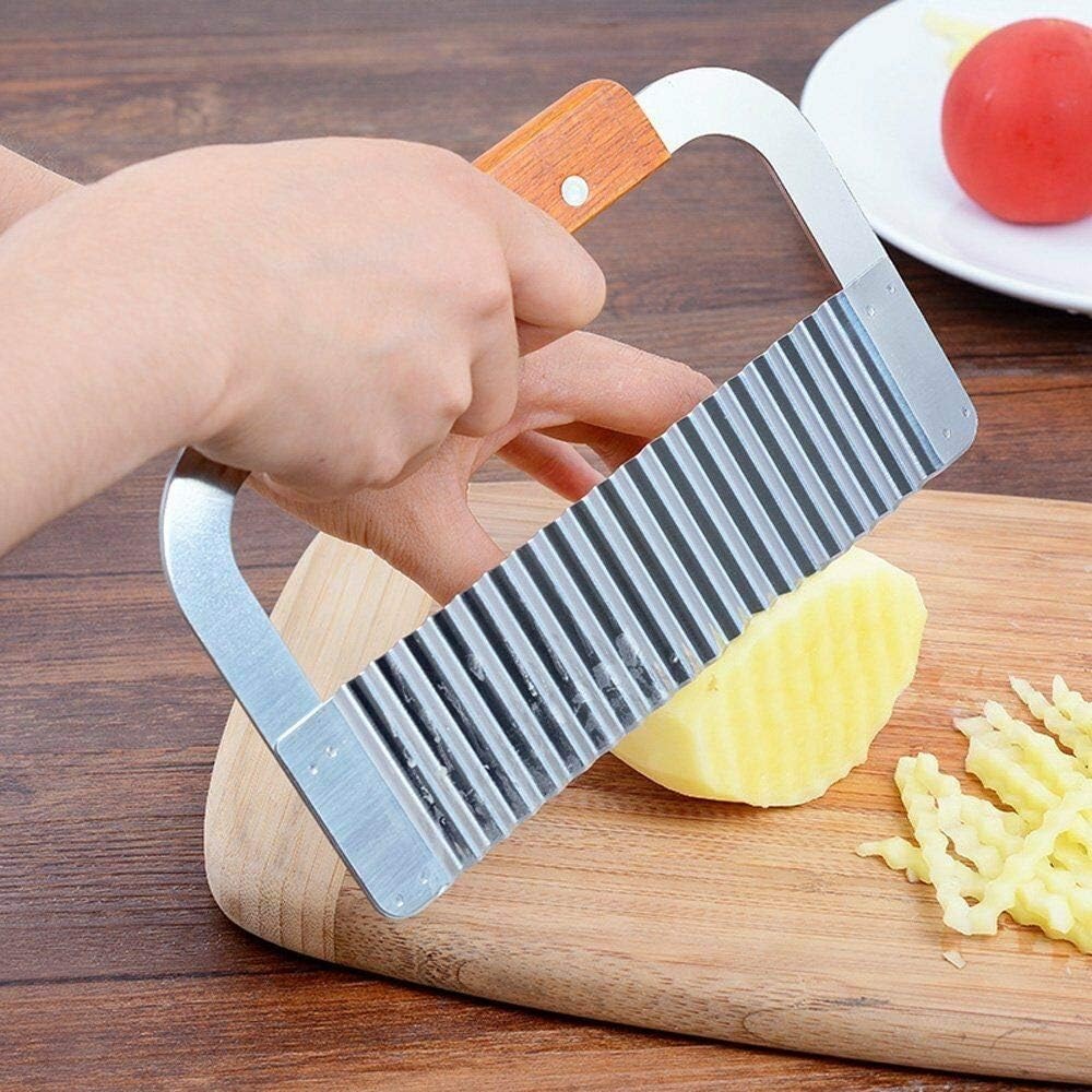 Crinkle Cutting Tool French Fry Slicer Stainl Steel Blade Wooden Handle