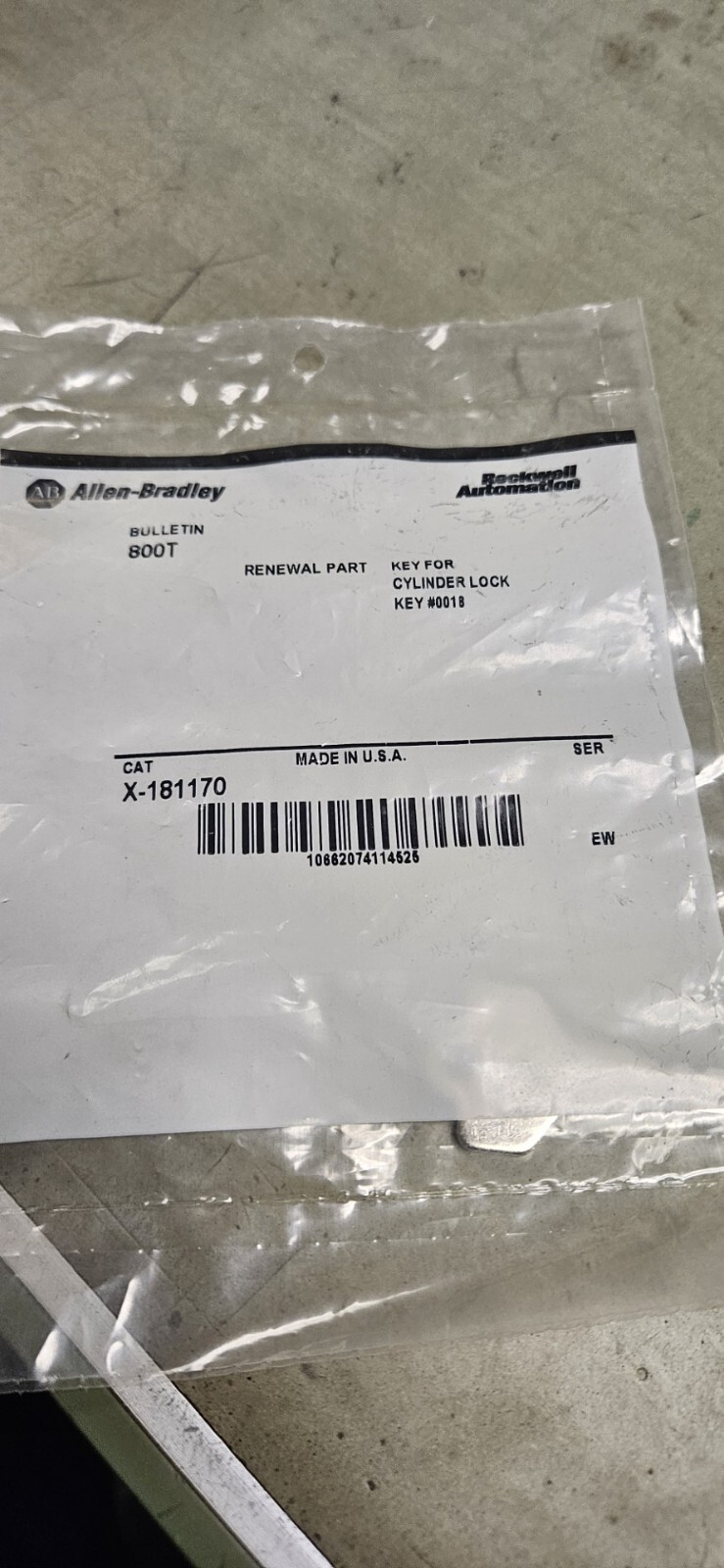 SEALED NEW ALLEN BRADLEY X-181170 CYLINDER LOCK KEY