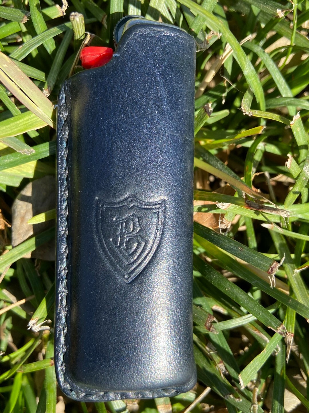 Black Leather BIC Lighter Case with Black Metal Belt Clip