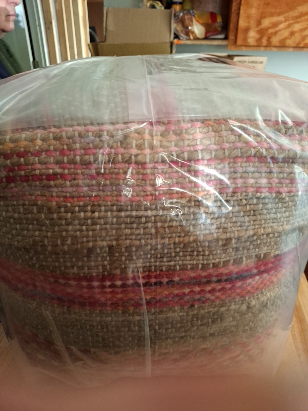 Baxton Studio Caiman Moroccan Inspired Multicolored Handwoven Hemp Pouf Ottoman