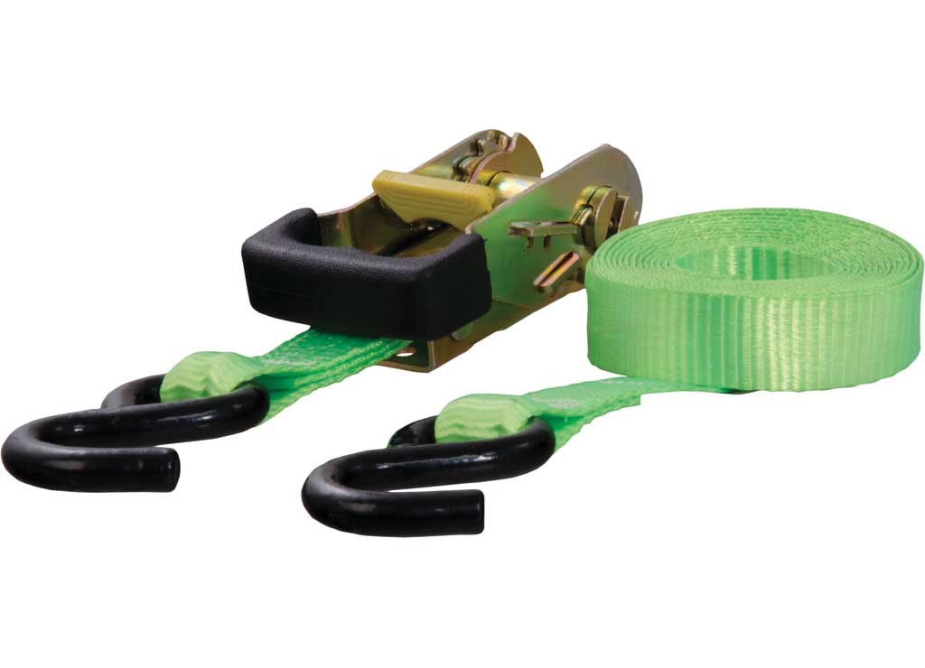 Curt 83027 Ratchet Strap 3300/1100 16' X 1" Lime Green w/Rubber Coated S-Hooks