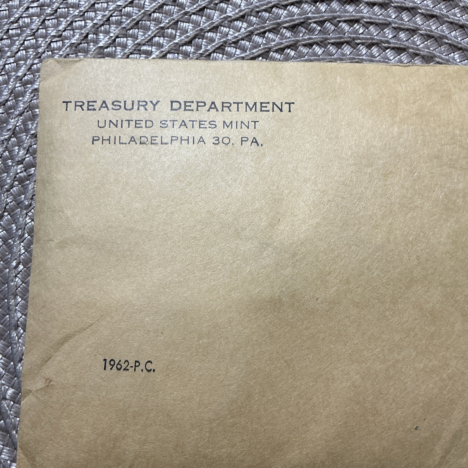1962 U.S. Mint  proof  set  unopened Philadelphia Mint envelope
