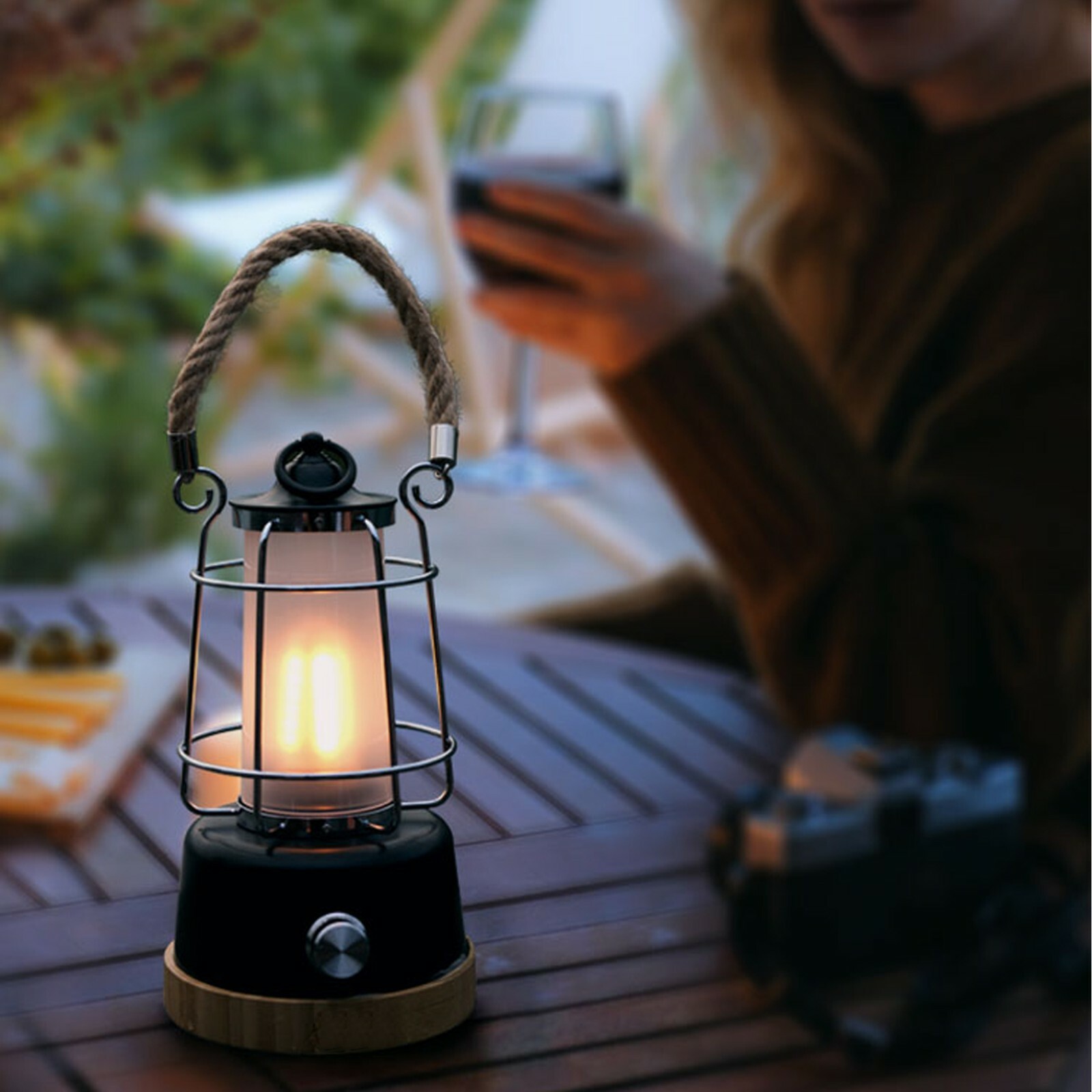Retro Outdoor Water Resistant LED Lantern, Rechargeable, Dimmable