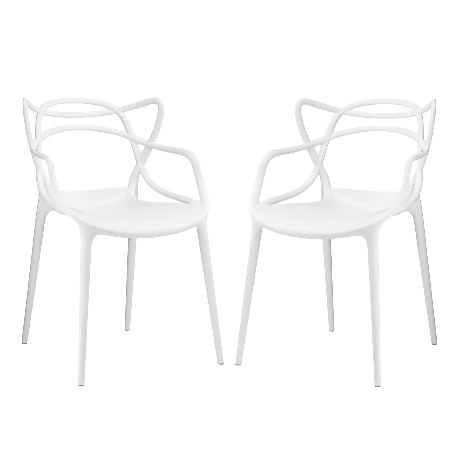 Modway Entangled Modern Molded Plastic Two Dining Armchairs in White