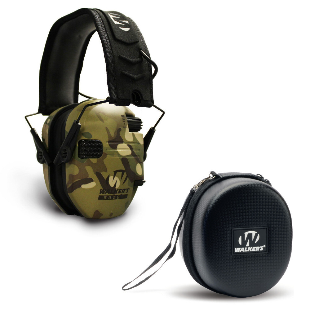Walkers Razor Slim Electronic Muff MultiCam Camo Tan with Protective Case