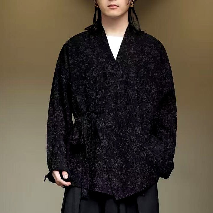 Japandi Retro Yohji Style Floral Embroidered cardigan kimono Sense Shirt Unisex