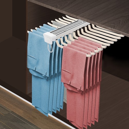 Pull Out Pants Rack Pants Hanger Bar 22Arms Steel Pull Out Trousers Rack Clothes