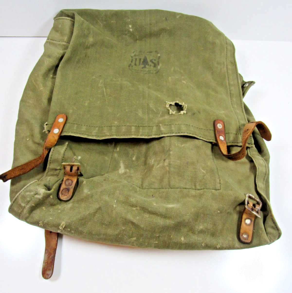 Vintage USFS Forest Service Olive Drab Canvas Leather Backpack Rucksack #P50