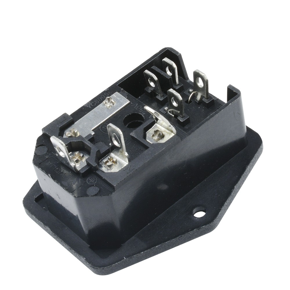 Black Red AC 250V 10A 3 Terminal Power Socket with Fuse Holder