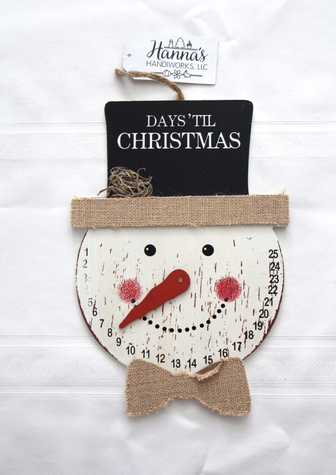 Snowman Face Countdown To Christmas Hanging Sign, 10" Days ‘til Christmas Decor