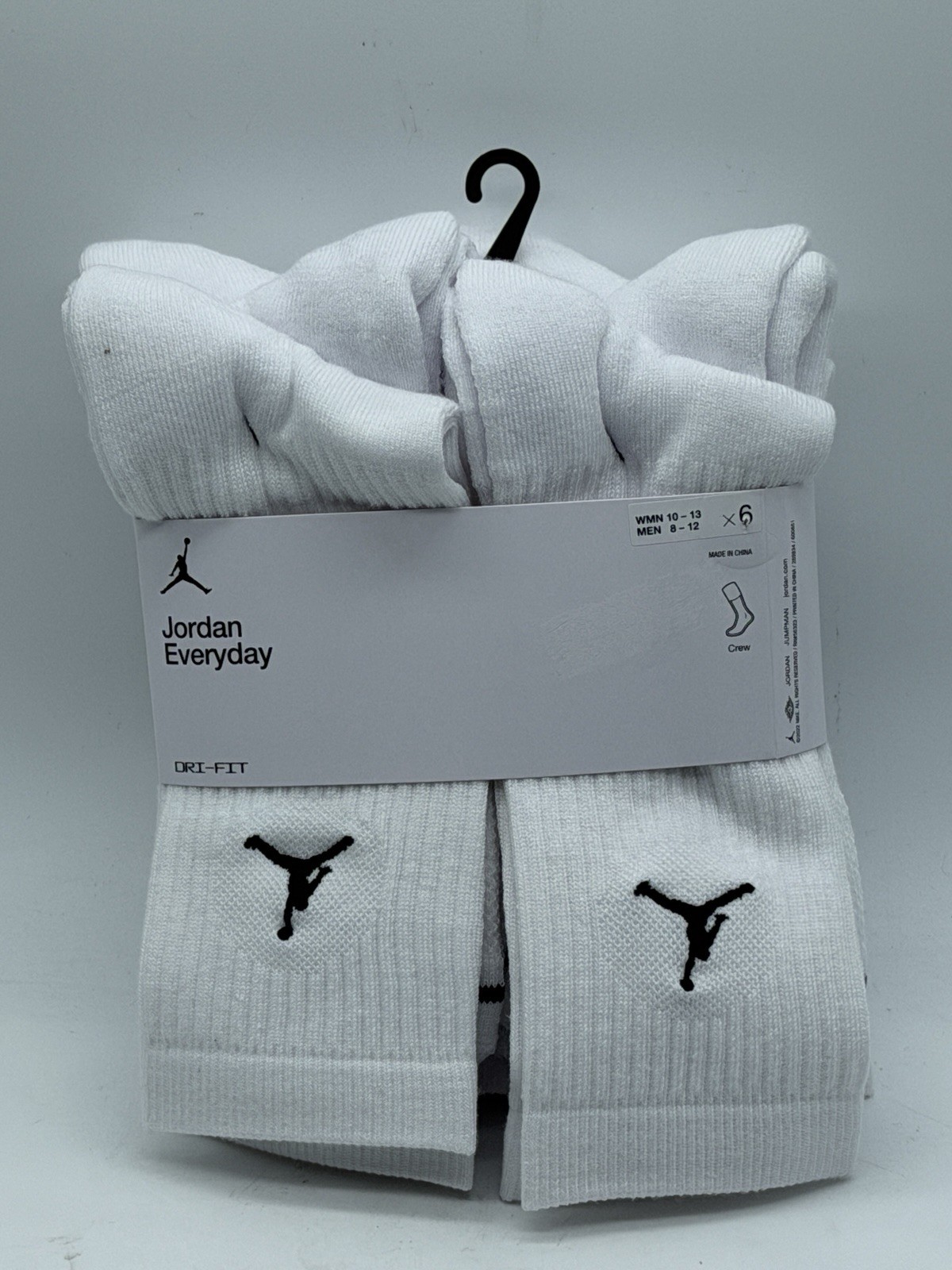 NEW 6 PAIR PACKMENS NIKE JORDAN EVERYDAY CREW SOCKS SIZE LARGE 10-13 WHITE