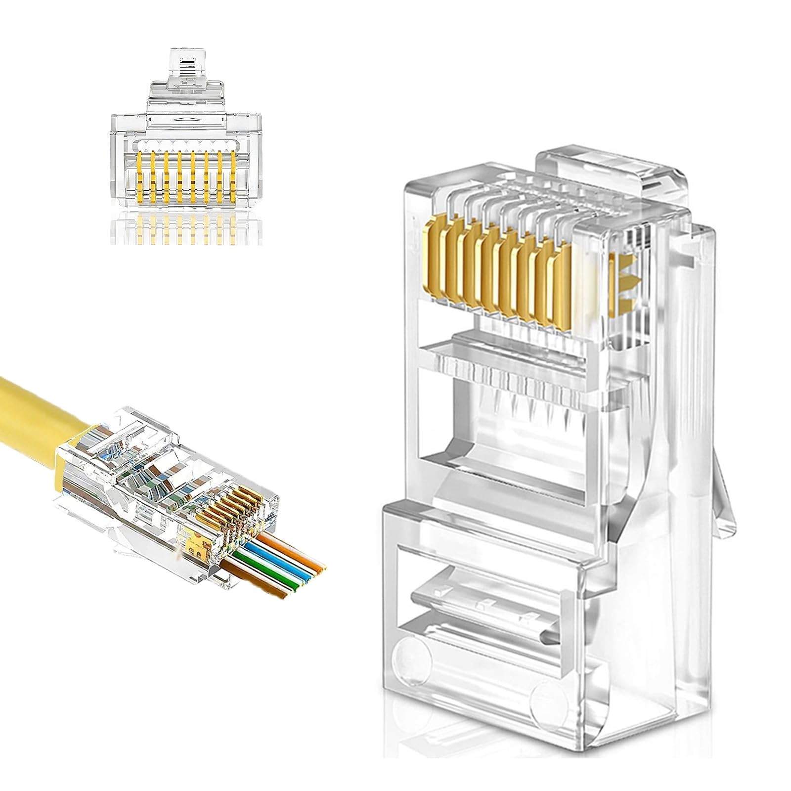 Awishwell 100-Pack Cat5e Connector Pass Through, RJ45 1 inches
