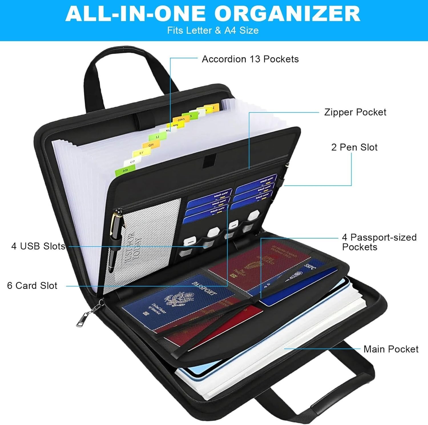 Important Document Organizer with Handle, Fireproof Accordion File Organizer wit