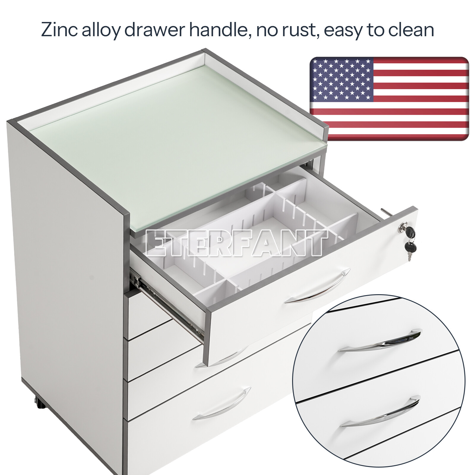 Dental 5 Drawers Cart Acrylic Mobile Wooden Cabinet/Trolley Cart with Socket