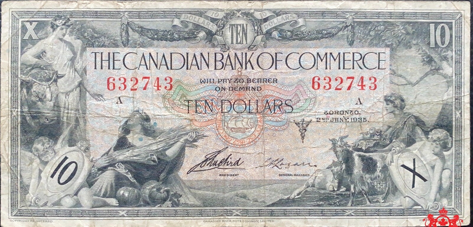 1935 The Canadian Bank Of Commerce 10$ 632743 - F/VF - 75-18–06