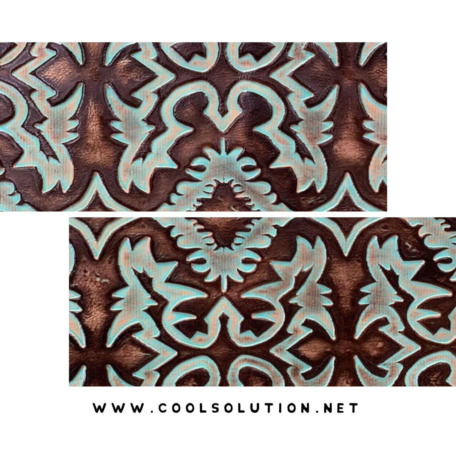 Embossed Leather Laredo Turquoise Brown, Custom Cuts, Leather Sheets Emboss