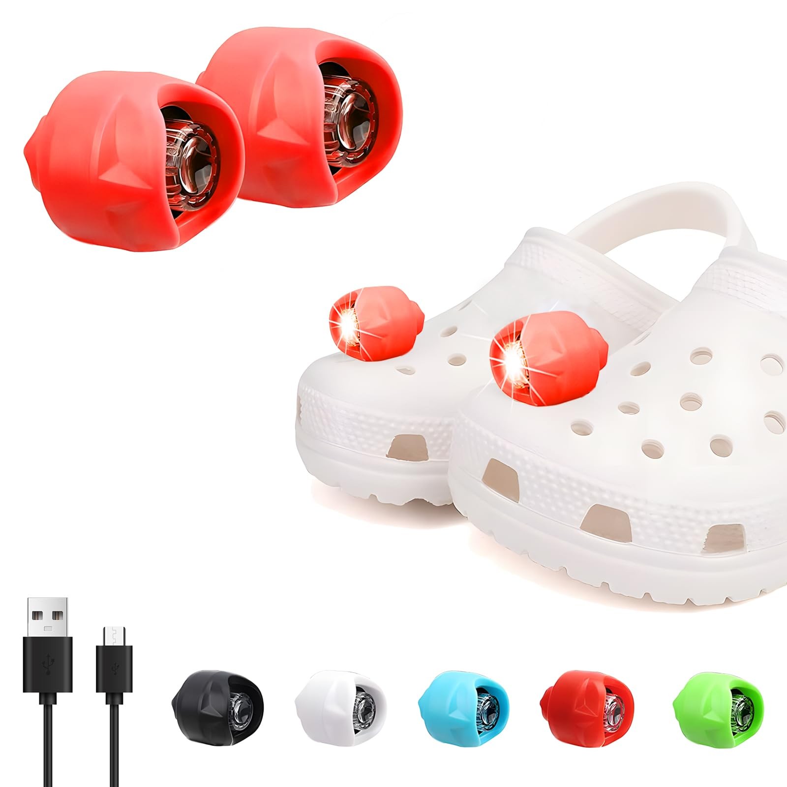 Vergissm Rechargeable Flashlights, 2 PCs LED Headlight, Waterproof Hands Red
