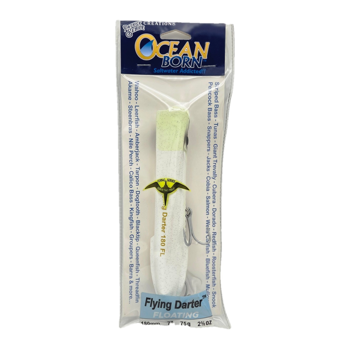 Ocean Born Flying Darter Floating 180mm 7in 75g 2 5/8oz White Ghost Glide Action