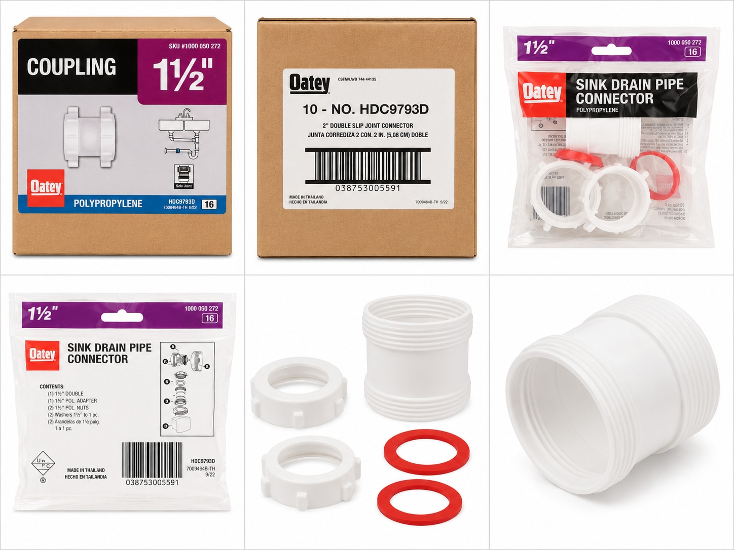 Oatey HDC9793D 1-1/2" Double Slip Joint Sink Drain Connector 10-Pack