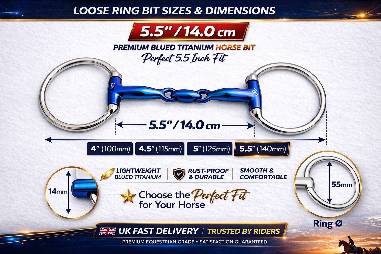 Titanium Egg Butt Horse Bit – Blue Coated, Lightweight
