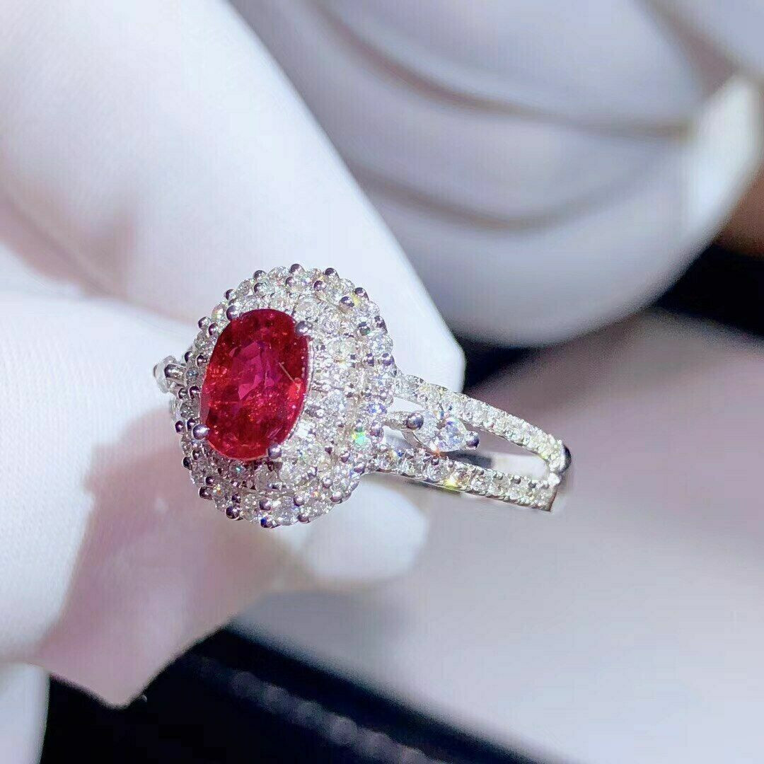 2Ct Lab Created Ruby & Diamond Double Halo Engagement Ring 14K White Gold Over