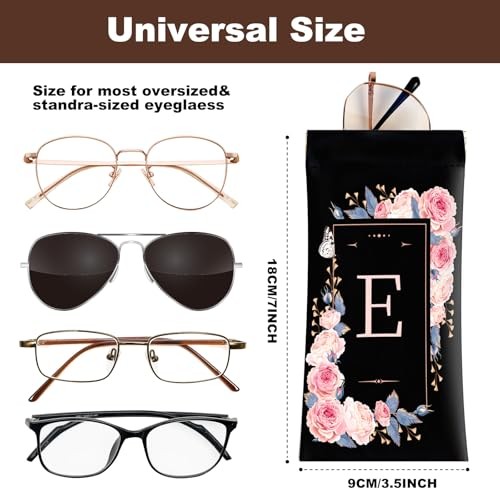 2Pcs Initial Letter Sunglass Eyeglass Glasses Case Soft PU Leather Letter E