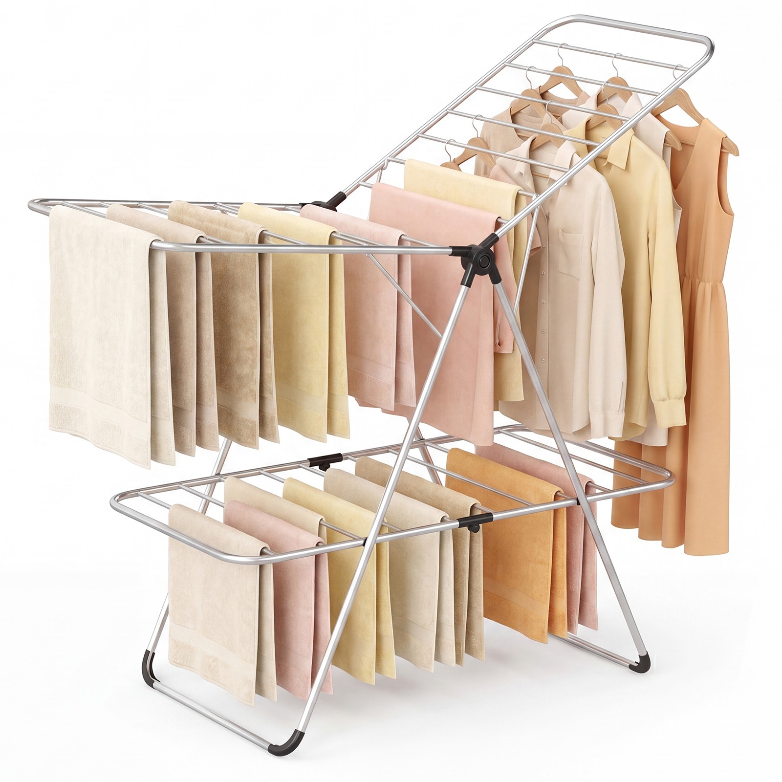 Clothes Drying Rack Foldable 2-Level Laundry Airer with Adjustable Wings