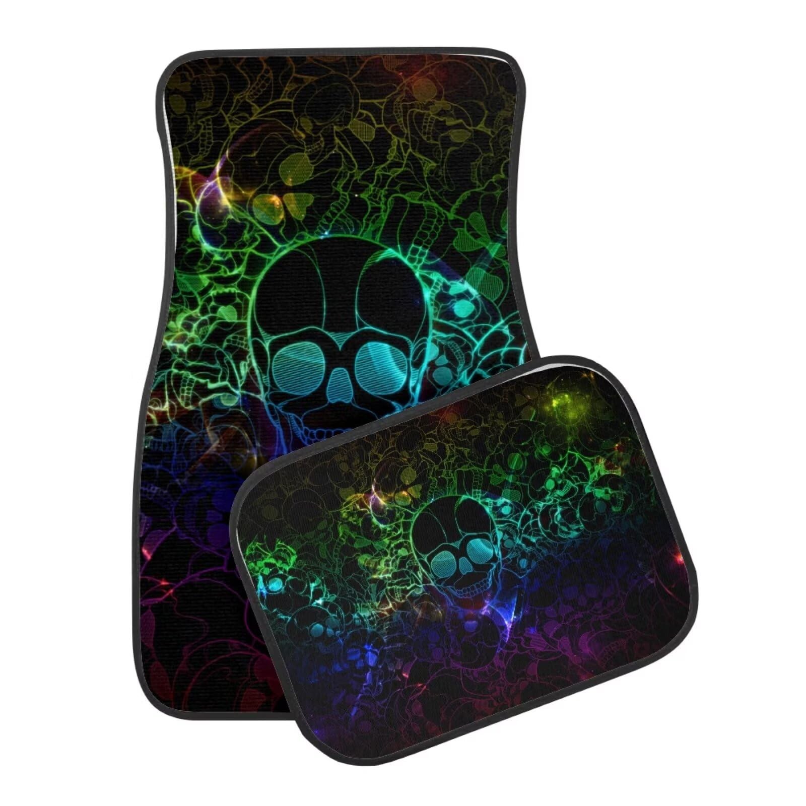 Skull Black Car Floor Mat Full Set 4 Pieces Front & Rear Non-Slip Carpet Mats Un