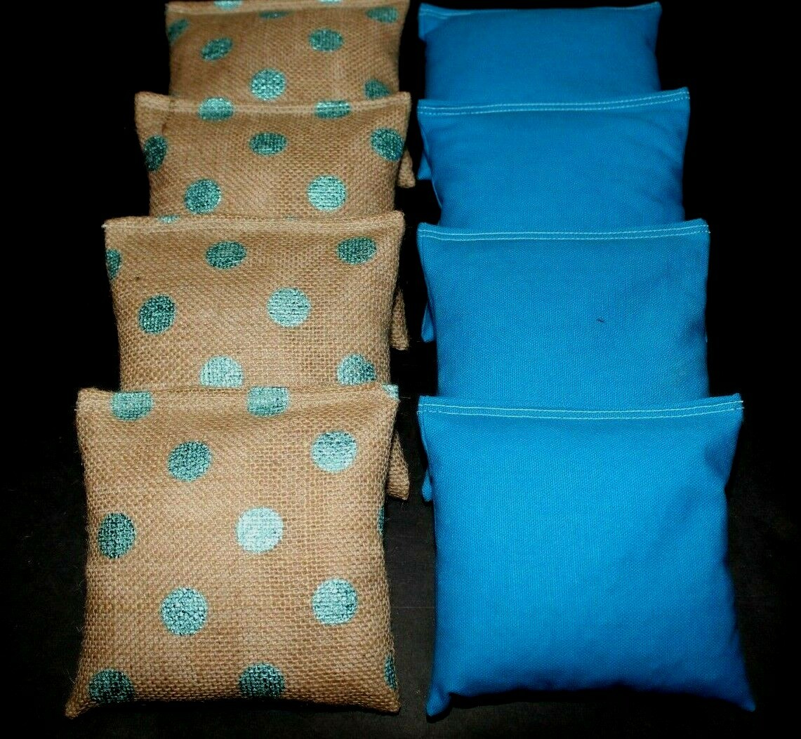 Turquoise Dots Burlap Natural Canvas Wedding 8 ACA Regulation CornHole Game Bags