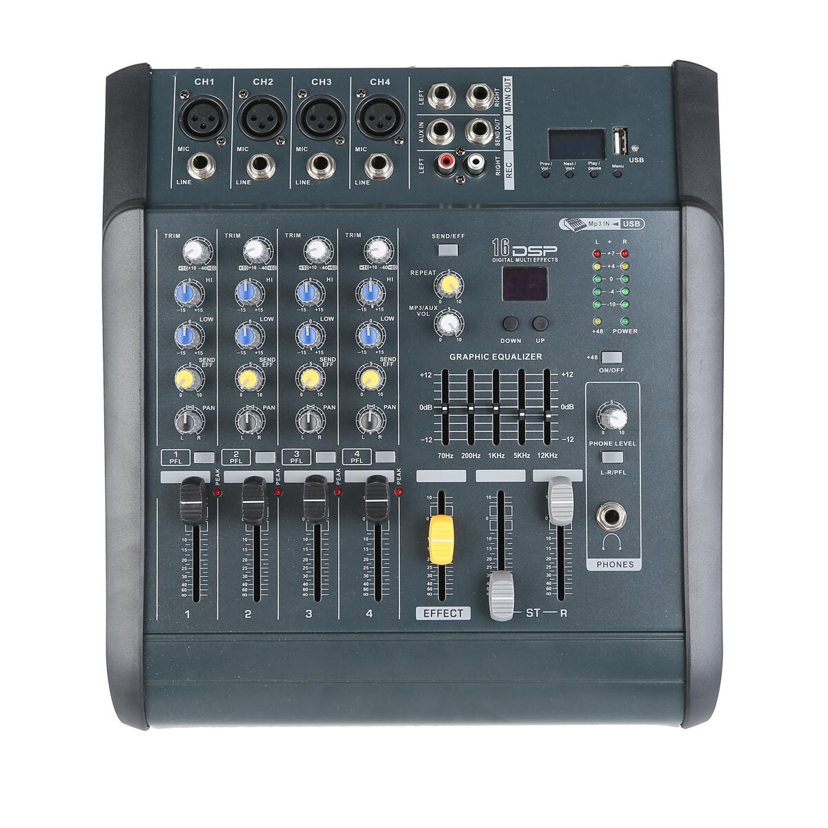 4 Channel Digital Powered Audio Bluetooth Audio Mixer Mixing Amplifier TRS 16DSP