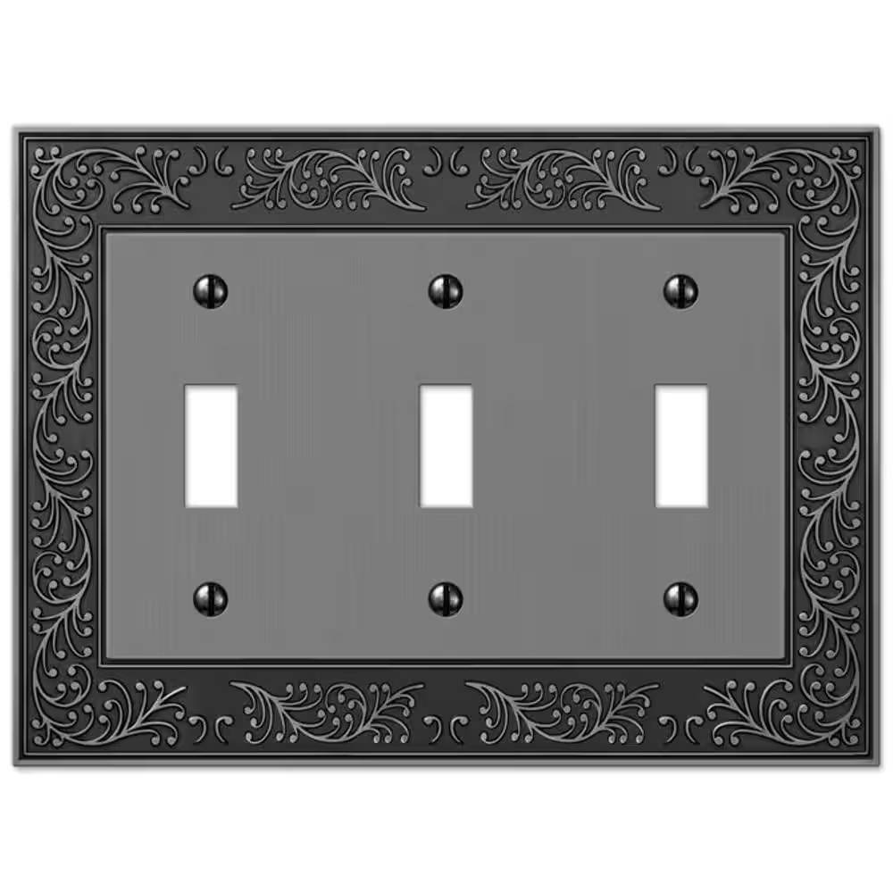 English Garden 3 Gang Toggle Metal Wall Plate - Antique Nickel Free Ship NEW