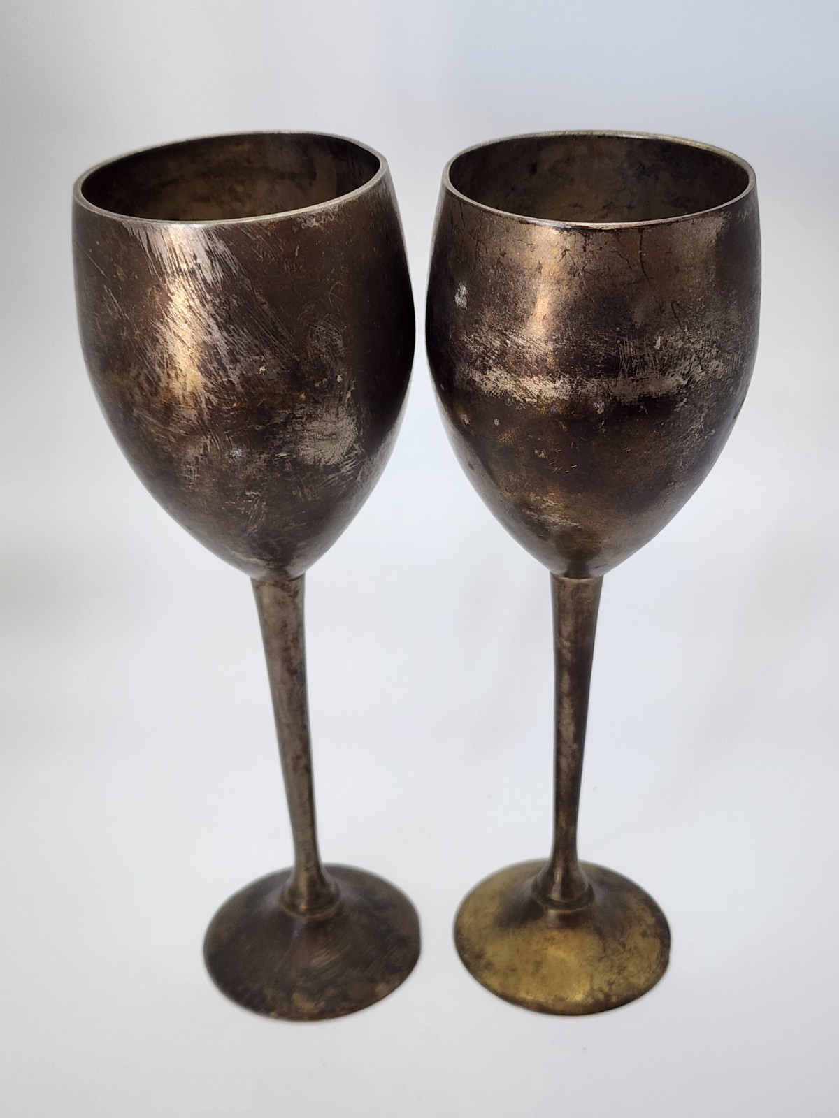 Vintage Handmade India Heavy Silver Plate Goblets Chalices Gothic Medieval Style