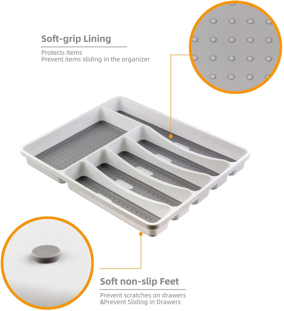LeMuna Silverware Organizer Tray for Drawer, 6 6 Compartments, White