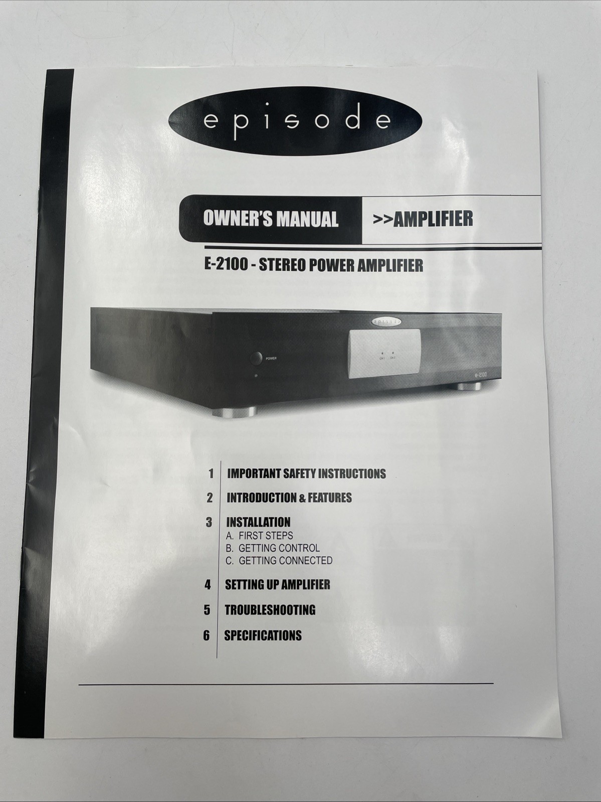 Episode Mixer Stereo Power Amplifier E-2100 Owners Manual