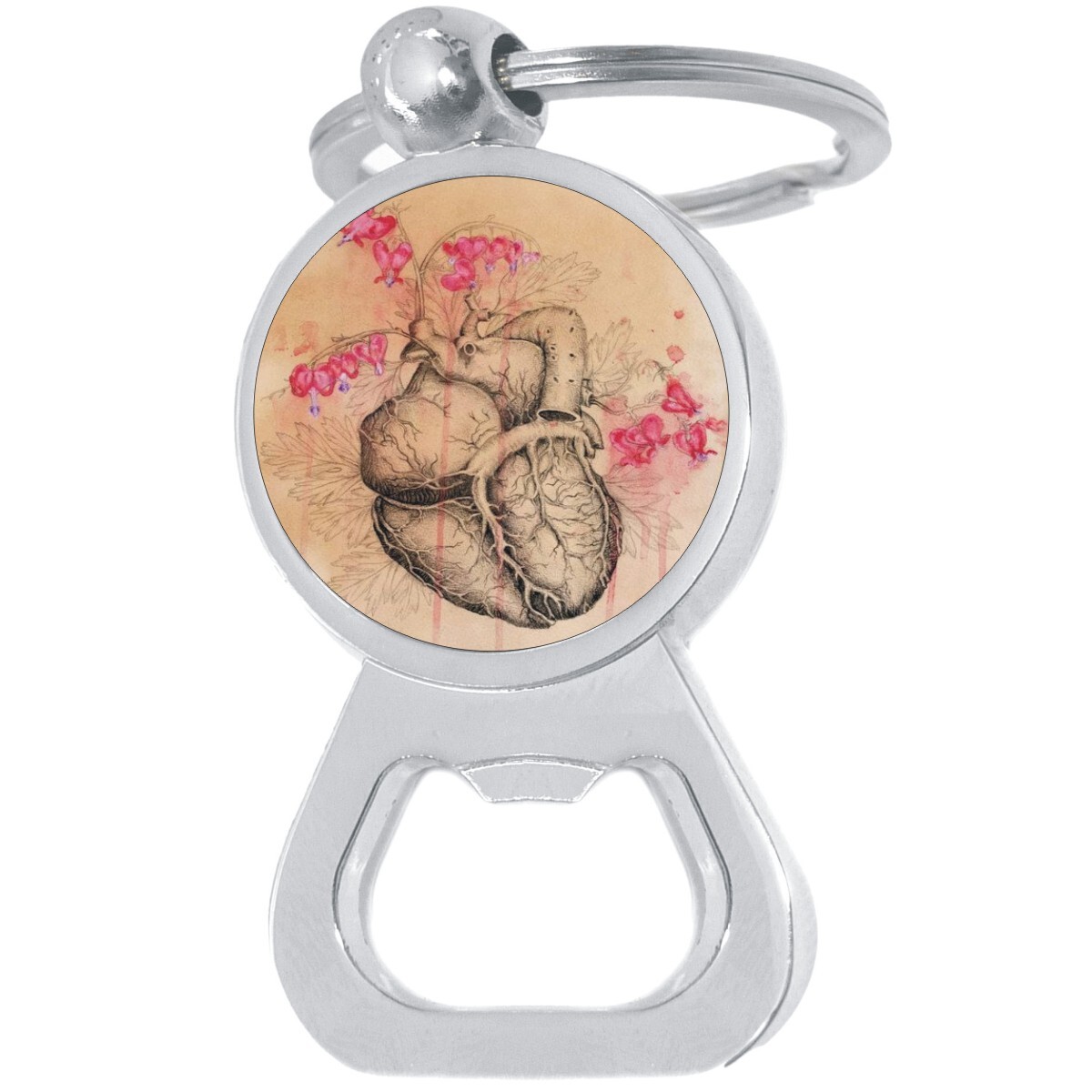 Anatomical Heart Art Bottle Opener Keychain - Metal Beer Bar Tool Key Ring