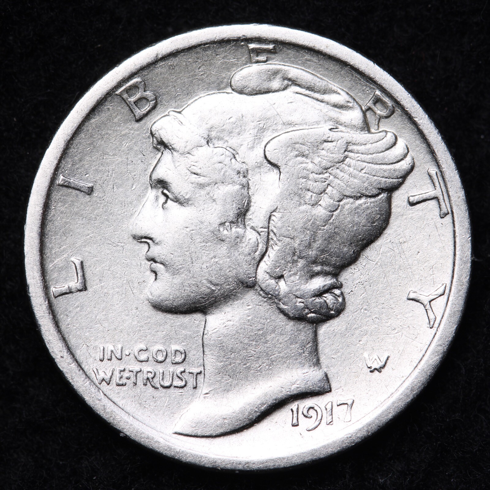 1917-S Mercury Silver Dime Nice AU FREE SHIPPING