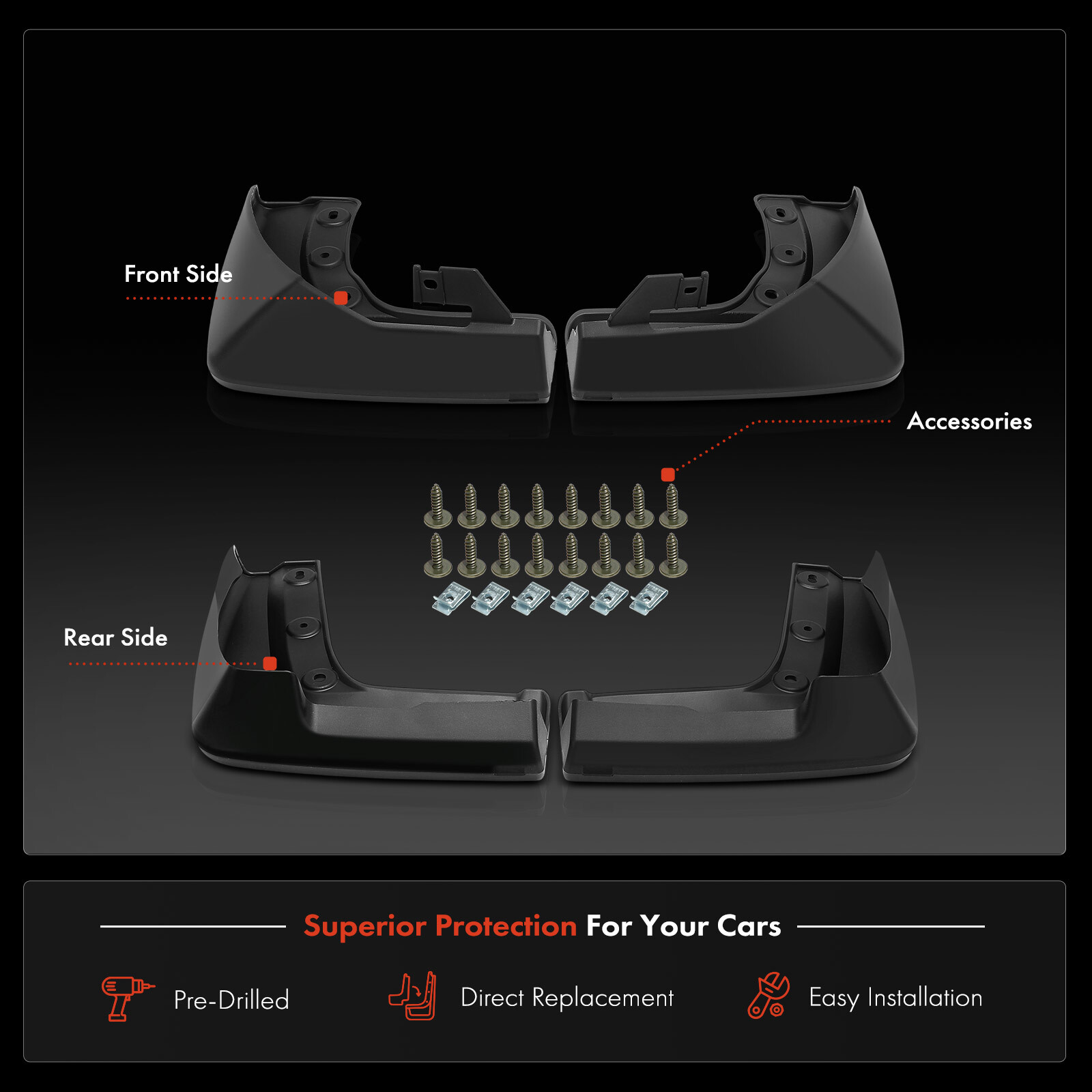 4Pcs Front & Rear Side Mud Flaps Splash Guards Fender for Honda Pilot 2023-2025