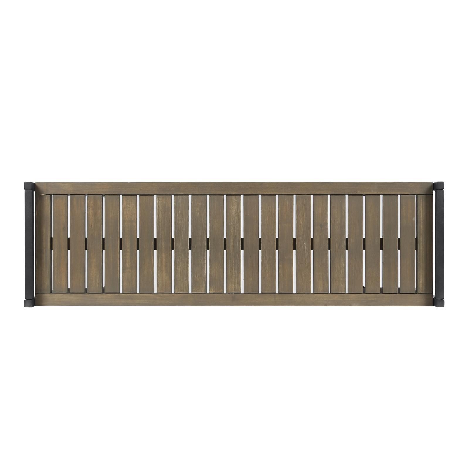 Modern Wood and Metal Bench, Acacia Slatted Seat with Black Cantilever Iron