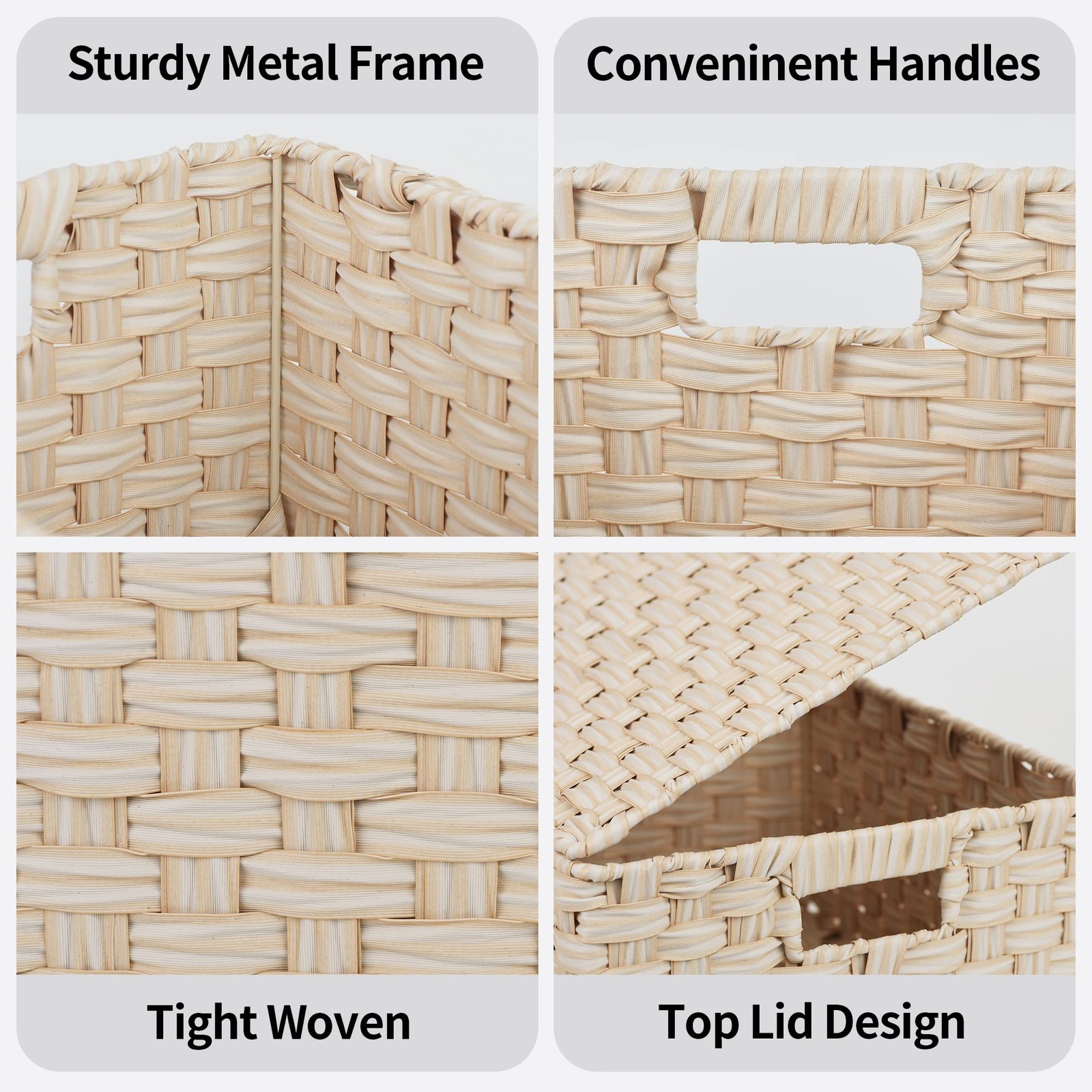 Wicker Storage Baskets with Lids, Set of 3 Decorative Storage Boxes, Baskets ...